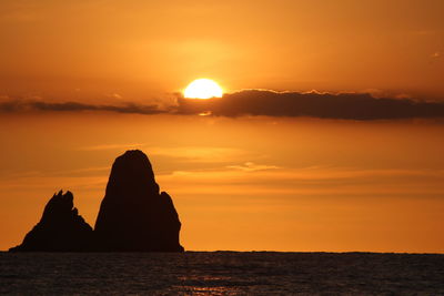 Scenic view of sea against orange sky