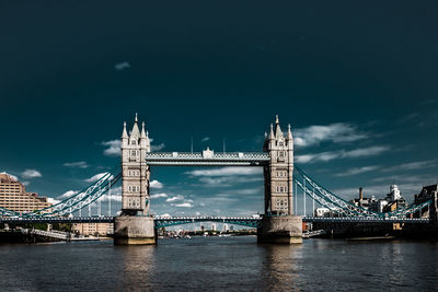 View of bridge over river against cloudy sky