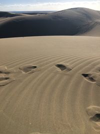 High angle view of sand dune in desert against sky