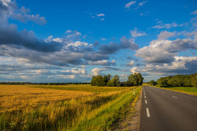 Scenic view of road amidst field against sky