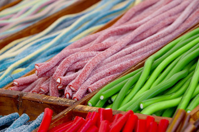 High angle view of multi colored candies in market