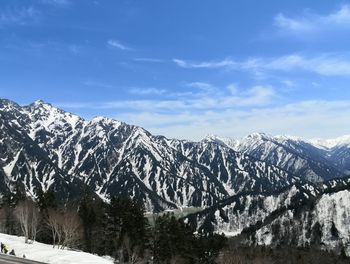 Scenic view of snowcapped mountains against sky