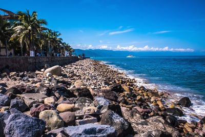 Scenic view of sea against blue sky