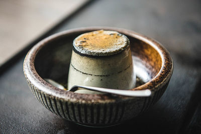 High angle view of coffee cup on table