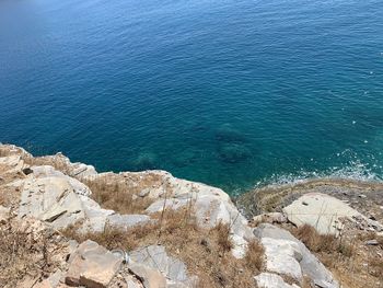 High angle view of rocks on beach