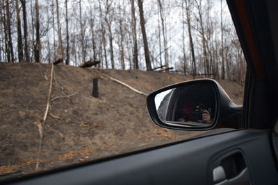 Reflection of car on side-view mirror