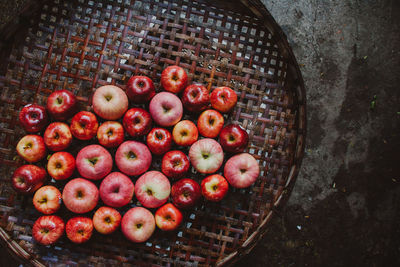 High angle view of apples in basket