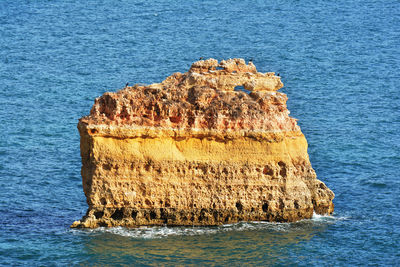 High angle view of rock formation in sea