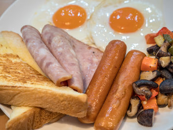 High angle view of breakfast in plate