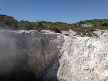 Scenic view of waterfall against clear sky