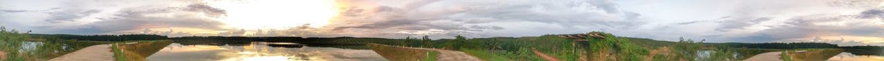 Panoramic view of lake against sky during sunset