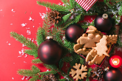 Close-up of christmas ornaments on table