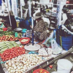 High angle view of fruits for sale in market