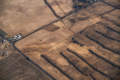 High angle view of text on field