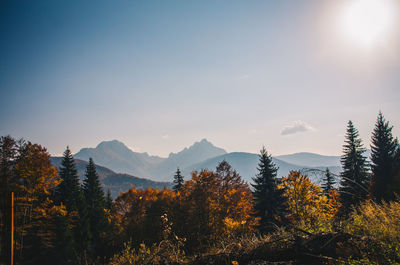 Scenic view of mountains against sky during autumn