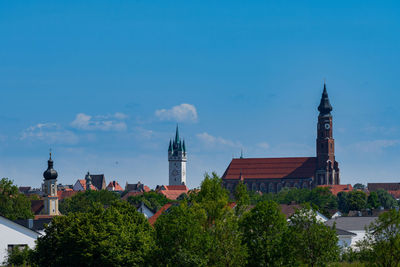 Panoramic view of buildings in city against sky