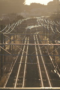 High angle view of railroad tracks in city