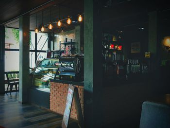 Interior of illuminated restaurant