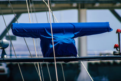 Close-up of rope hanging in boat