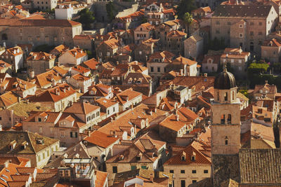 High angle view of buildings in city