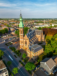 High angle view of buildings in city