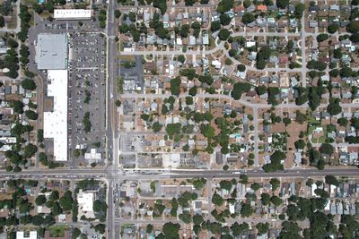 High angle view of buildings in city