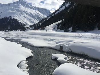 Snow covered mountains against sky