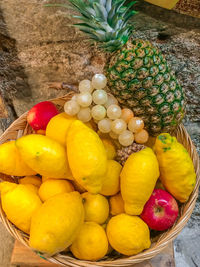 High angle view of fruits in basket