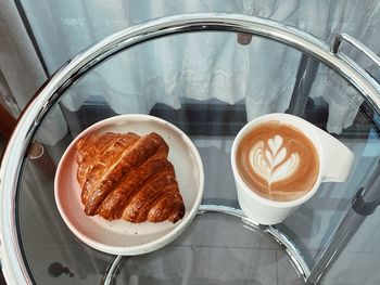 High angle view of breakfast on table