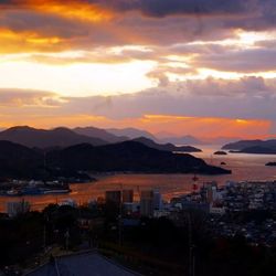 Scenic view of mountains at sunset