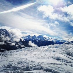 Scenic view of snow mountains against sky