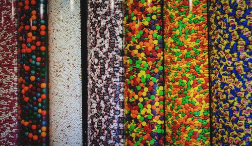 Full frame shot of multi colored candies for sale in market