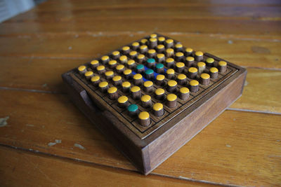 High angle view of multi colored pencils on table