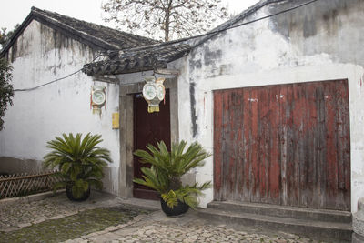 Closed door of house