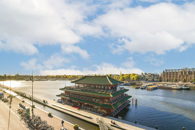 High angle view of bridge over river against sky