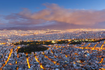 View of athens from lycabettus hill at sunrise, greece.