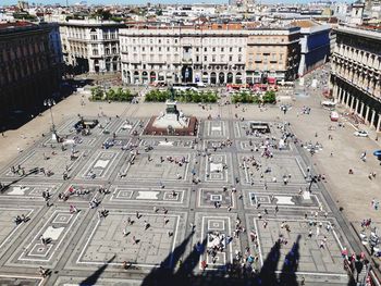 High angle view of people on road