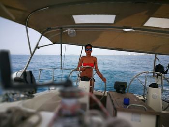View of a boat sailing in sea