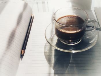 High angle view of coffee on table