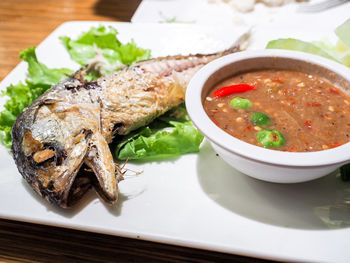 Close-up of meal served in plate