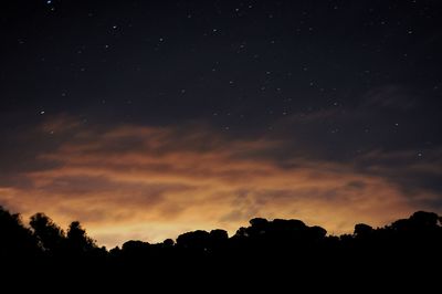Low angle view of silhouette trees against sky at sunset