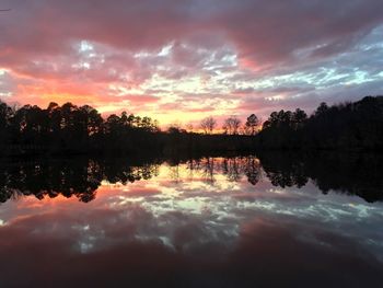 Scenic view of lake at sunset