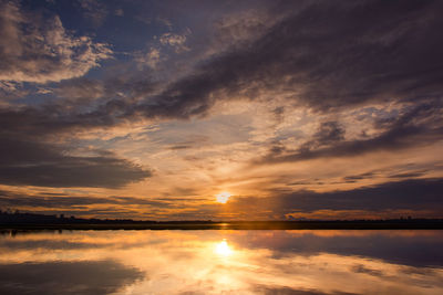 Scenic view of lake against sky during sunset