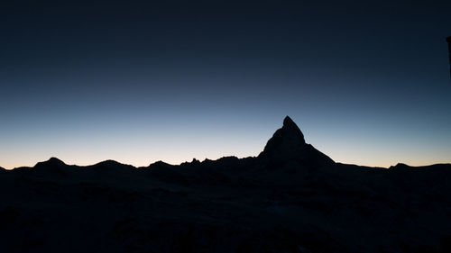 Silhouette mountain range against clear sky