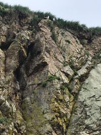 Low angle view of rocks on mountain against sky