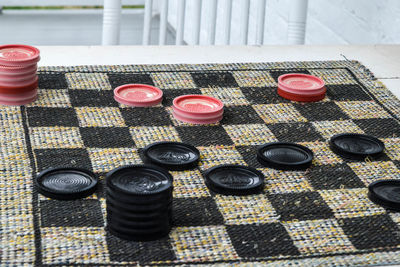 High angle view of multi colored pencils on table