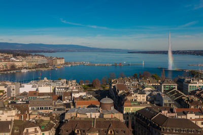 High angle view of buildings in city