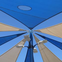  view of blue and white textile against blue sky