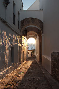 Empty alley amidst buildings in city