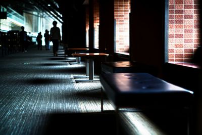 Empty benches in corridor